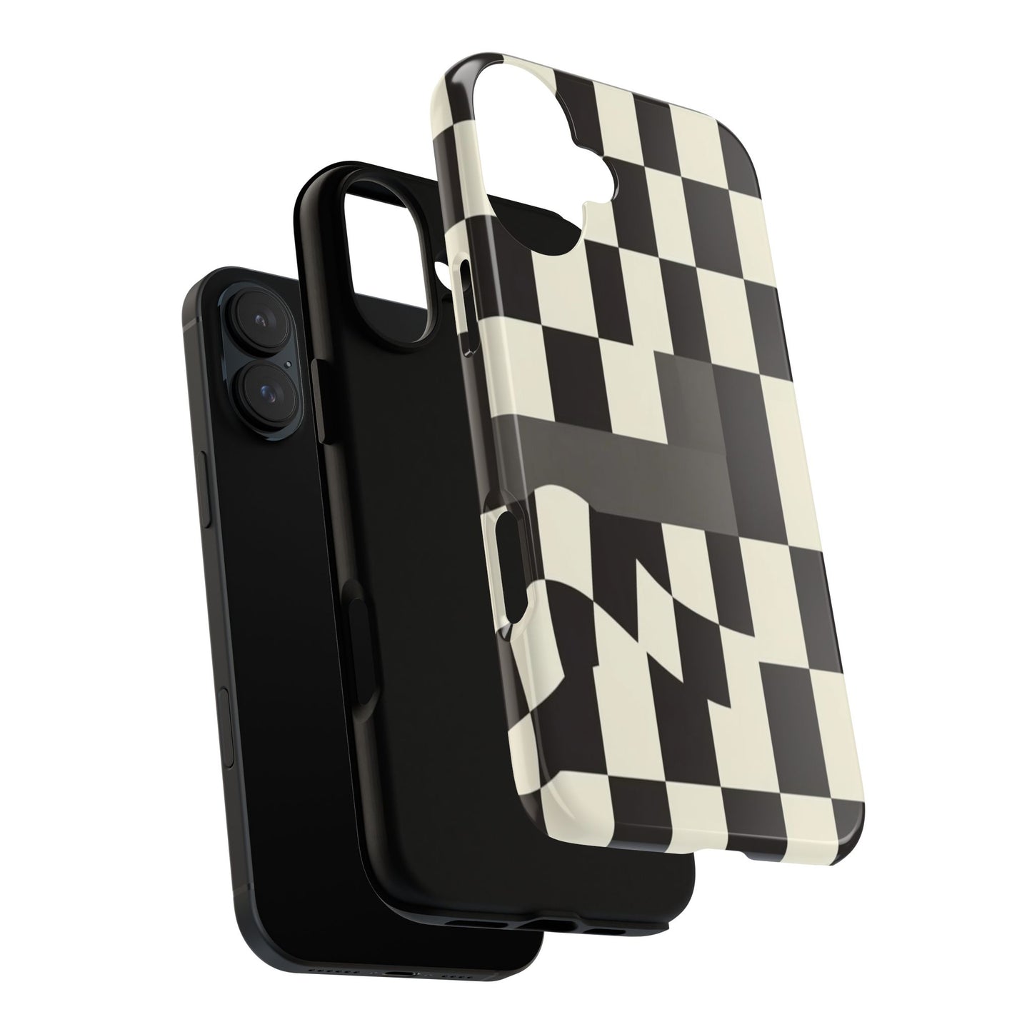 Checkerboard Wave Phone Case — Black & Cream Graphic Tough Case