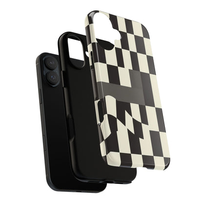 Checkerboard Wave Phone Case — Black & Cream Graphic Tough Case