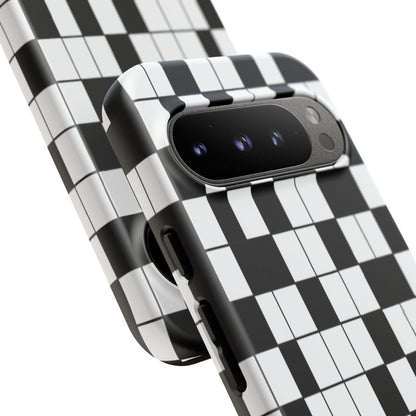 Crossword Grid Phone Case — Black & White Puzzle Pattern Tough Phone Cover