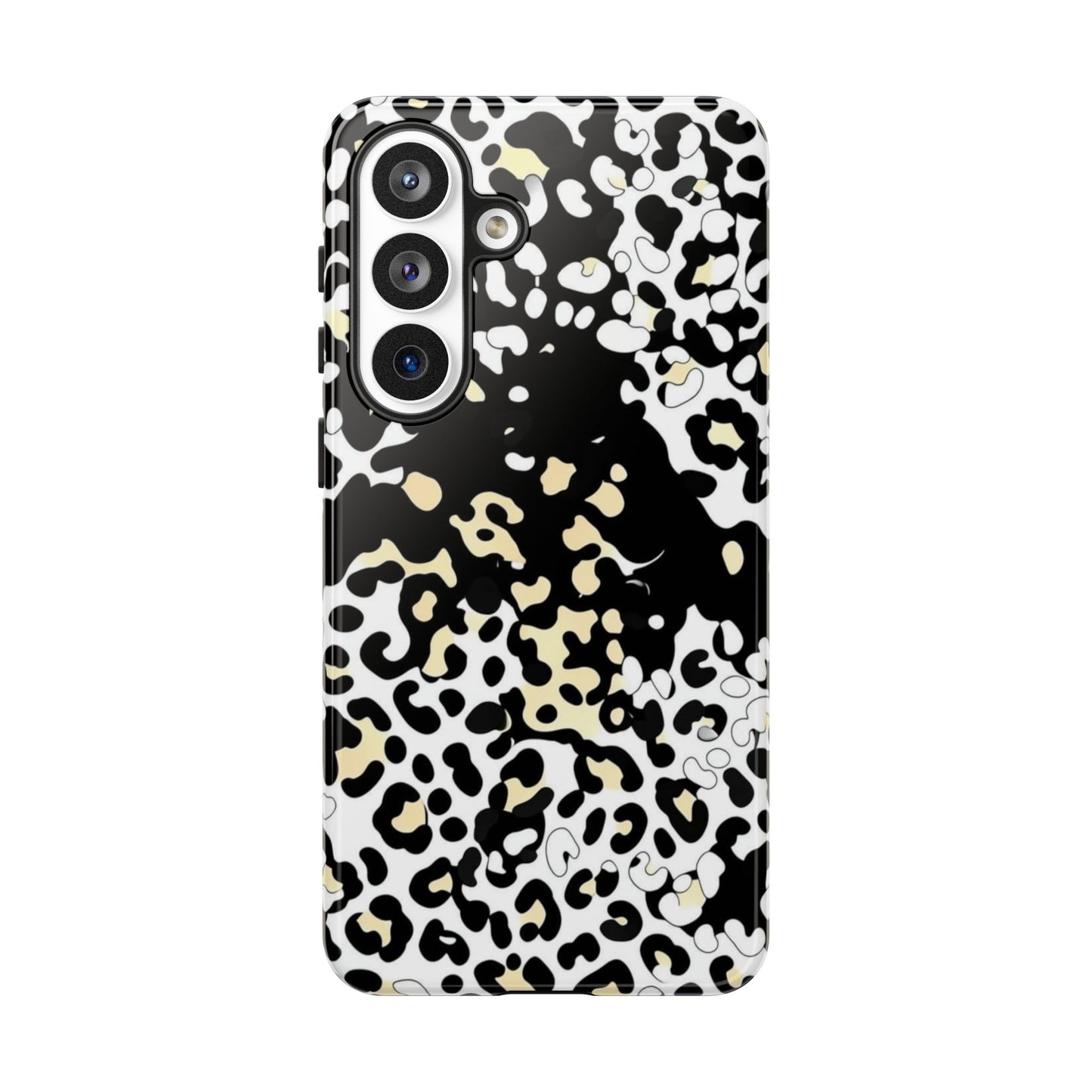 Leopard Splash Tough Phone Case — Black & Cream Animal Print Protective Cover