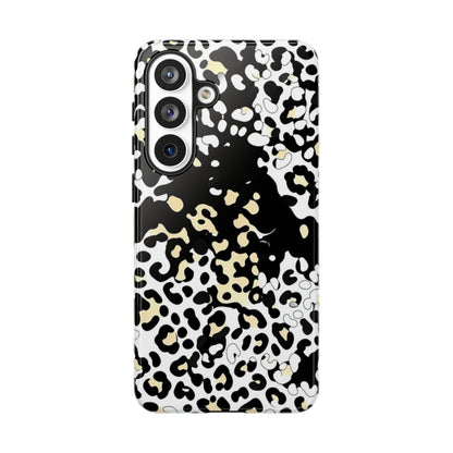 Leopard Splash Tough Phone Case — Black & Cream Animal Print Protective Cover