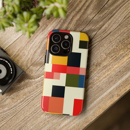 Abstract Color Block Tough Phone Case — Retro Geometric Protective Cover