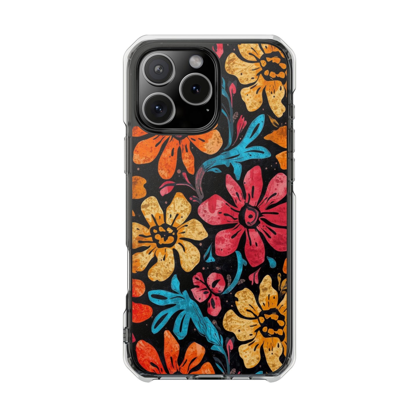 Clear Magnetic Phone Case — Retro Floral Pattern (Impact-Resistant)