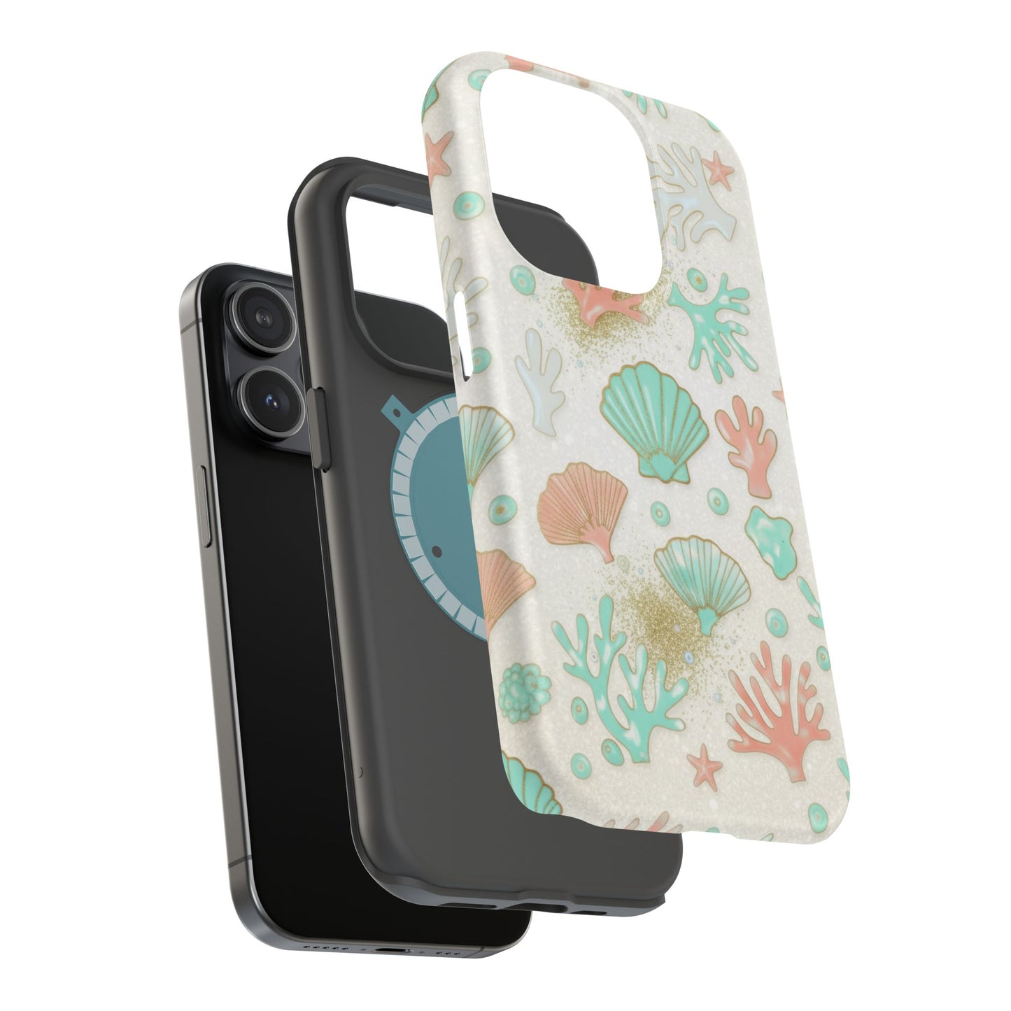 Sea Shells Magnetic Impact Phone Case — Pastel Coral & Teal Beach Design