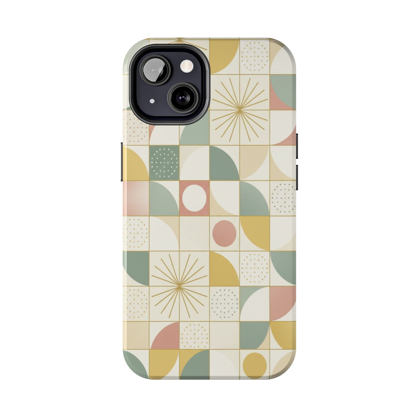 Retro Geometric Tough Phone Case — Pastel Midcentury Pattern