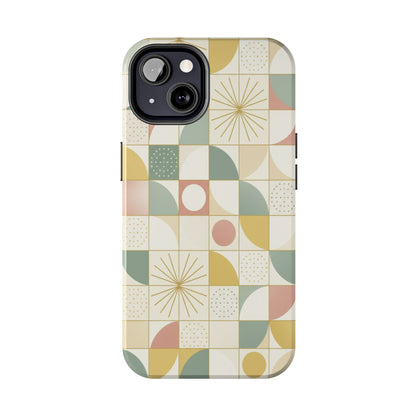 Retro Geometric Tough Phone Case — Pastel Midcentury Pattern