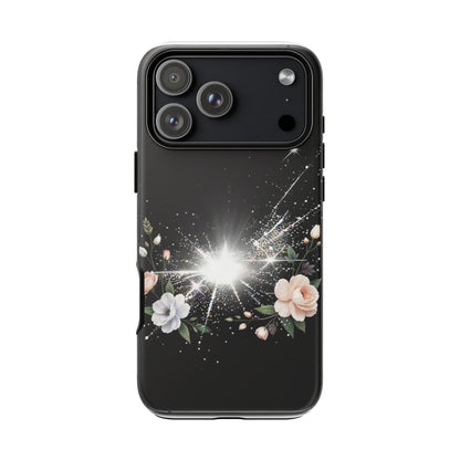 Floral Burst Phone Case — Protective Black Sparkle Design