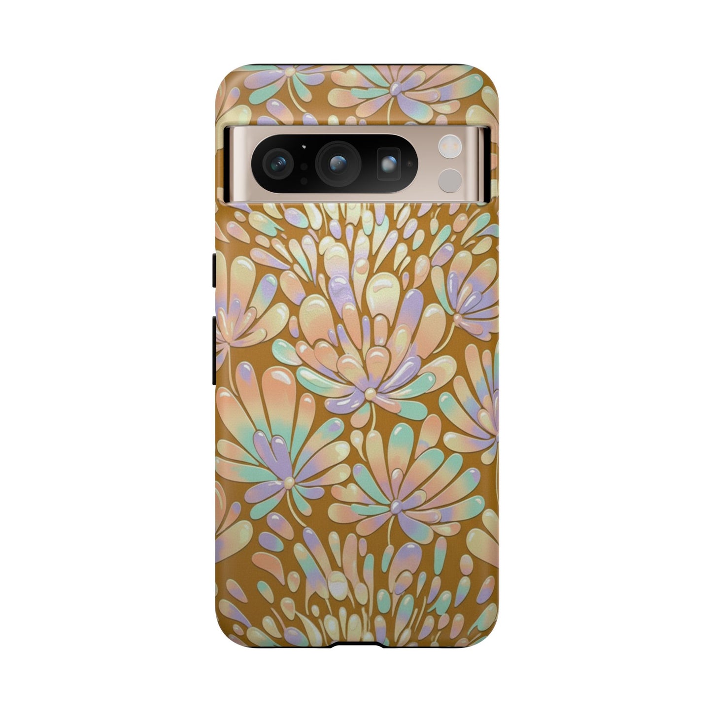 Floral Burst Tough Phone Case – Gold Pastel Botanical Protection