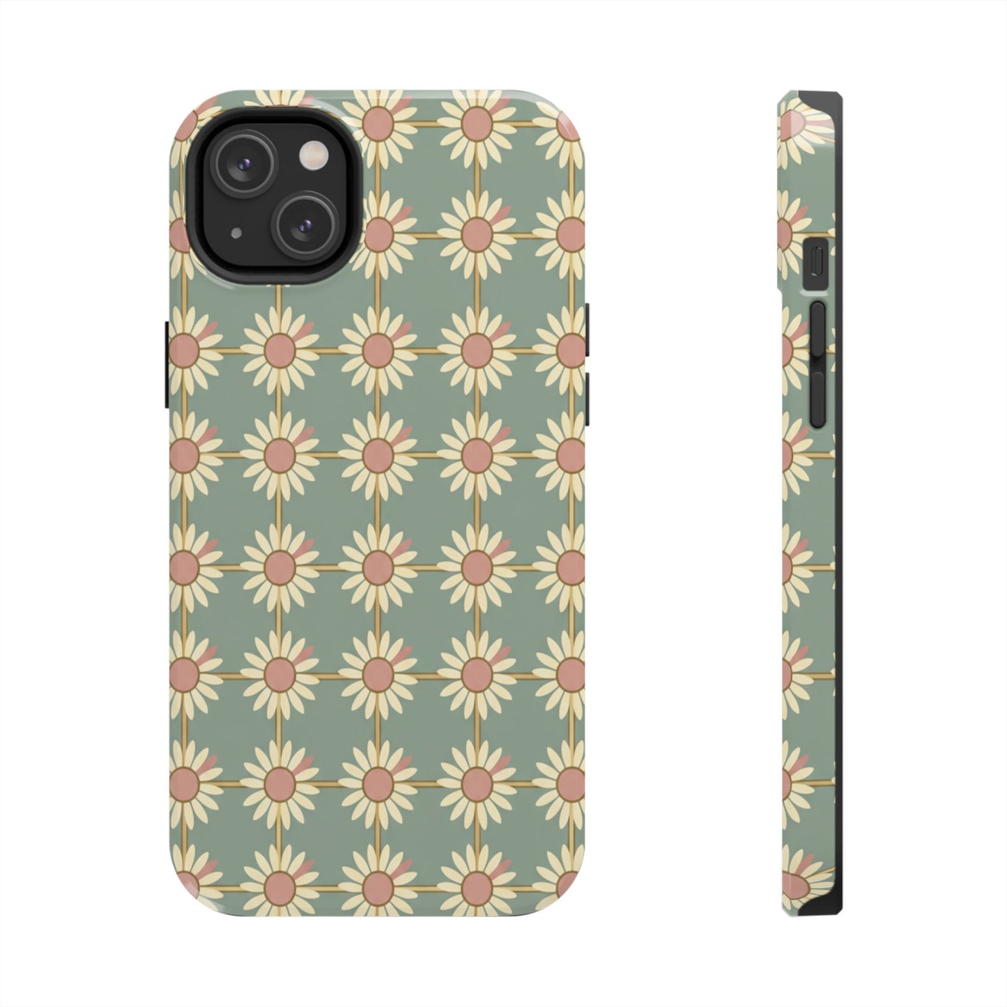 Daisy Pattern Tough Phone Case — Retro Floral Protective Cover