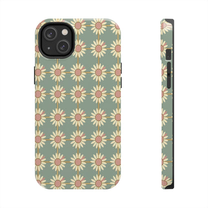 Daisy Pattern Tough Phone Case — Retro Floral Protective Cover