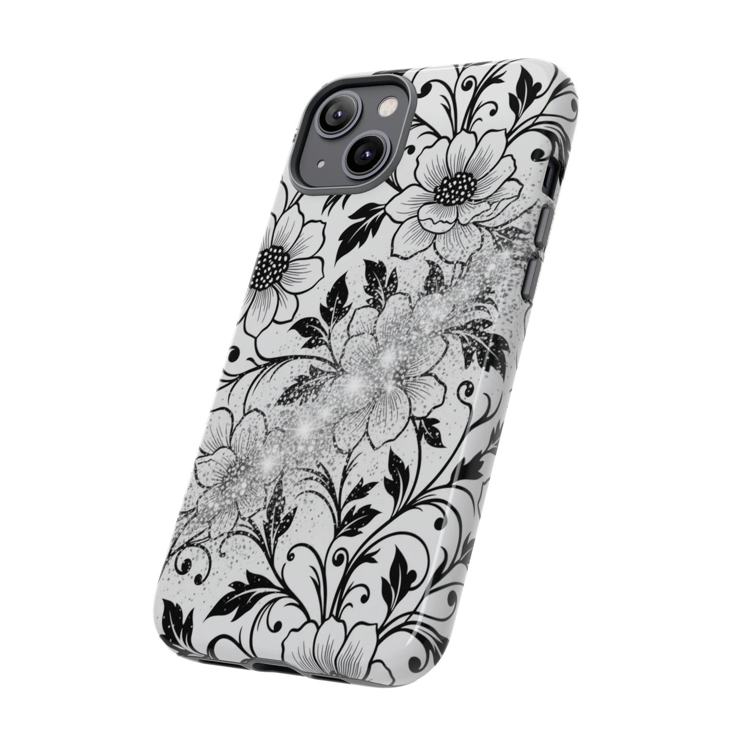 Floral Lace Phone Case — Black & White Vintage Flower Protective Case