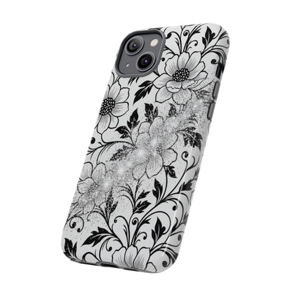 Floral Lace Phone Case — Black & White Vintage Flower Protective Case