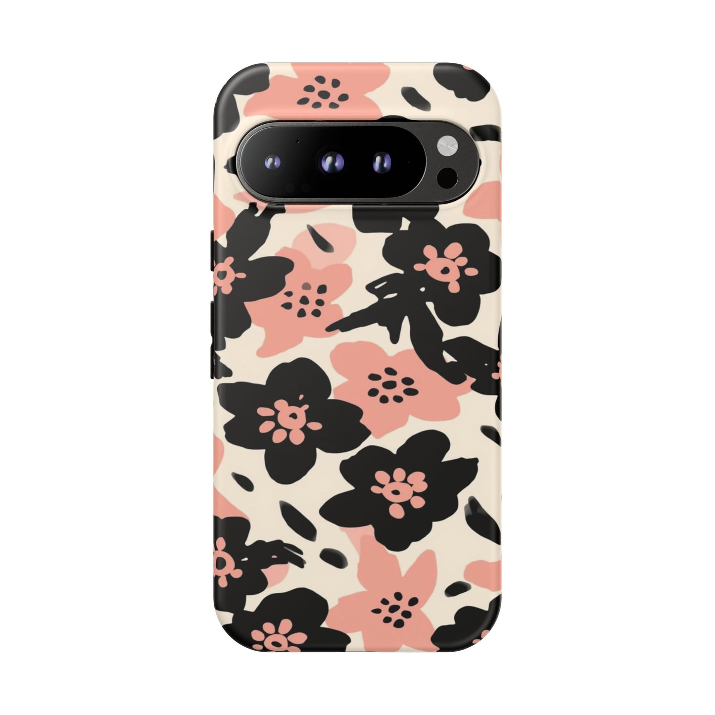Floral Phone Case — Pink & Black Retro Blossom Protective Cover