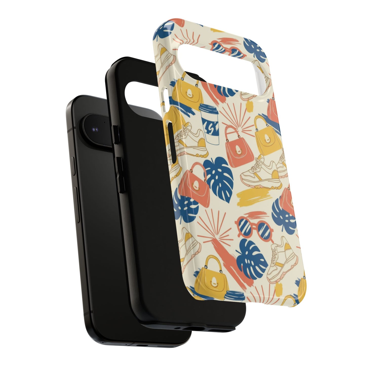 Tough Cases: Retro Summer Pattern Phone Case – Sunglasses, Sneakers & Tropical Leaves