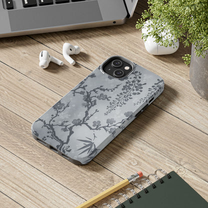 Tough Phone Case — Gray Cherry Blossom Ink Floral Design