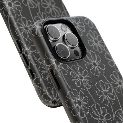 Floral Doodle Tough Phone Case — Black & Gray Daisy Pattern