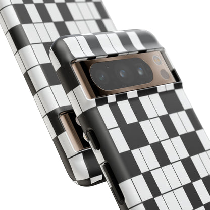 Crossword Grid Phone Case — Black & White Puzzle Pattern Tough Phone Cover