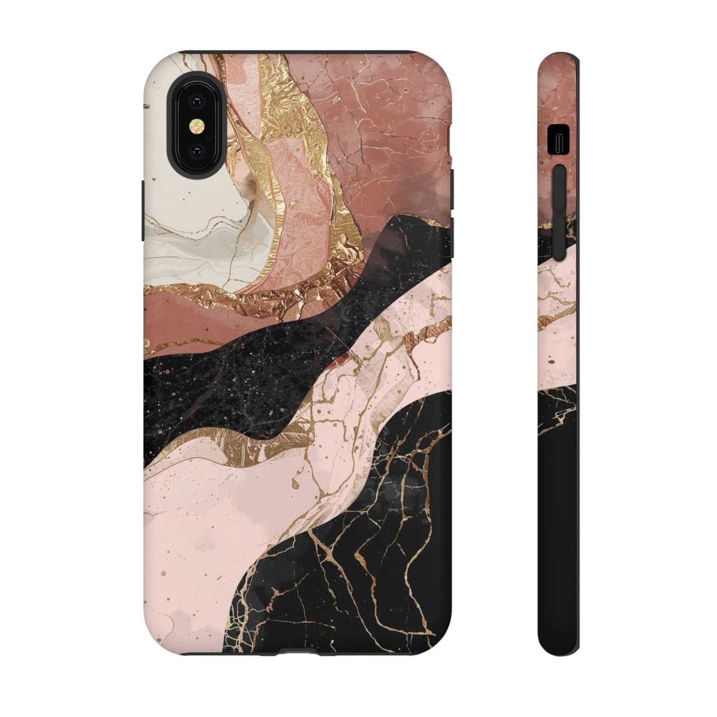 Marbled Rose Gold Phone Case — Abstract Pink & Black Protective Tough Case