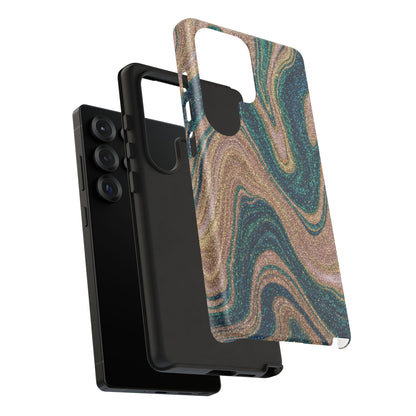 Marbled Teal & Gold Phone Case — Glitter Swirl Tough Case