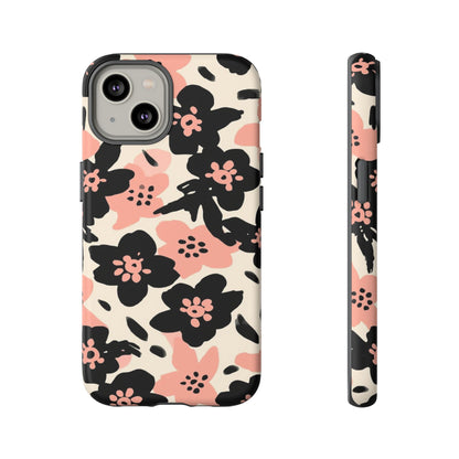 Floral Phone Case — Pink & Black Retro Blossom Protective Cover