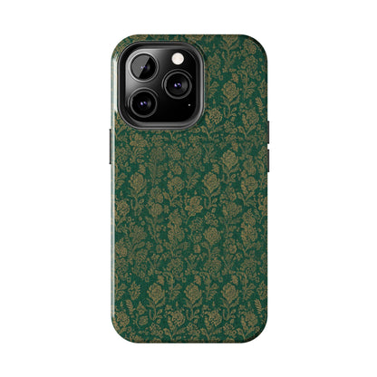 Vintage Floral Tough Phone Case — Green Damask Protective Cover
