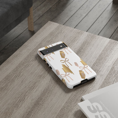 Phone Case — Gold Brushstroke & Blush Bow Pattern