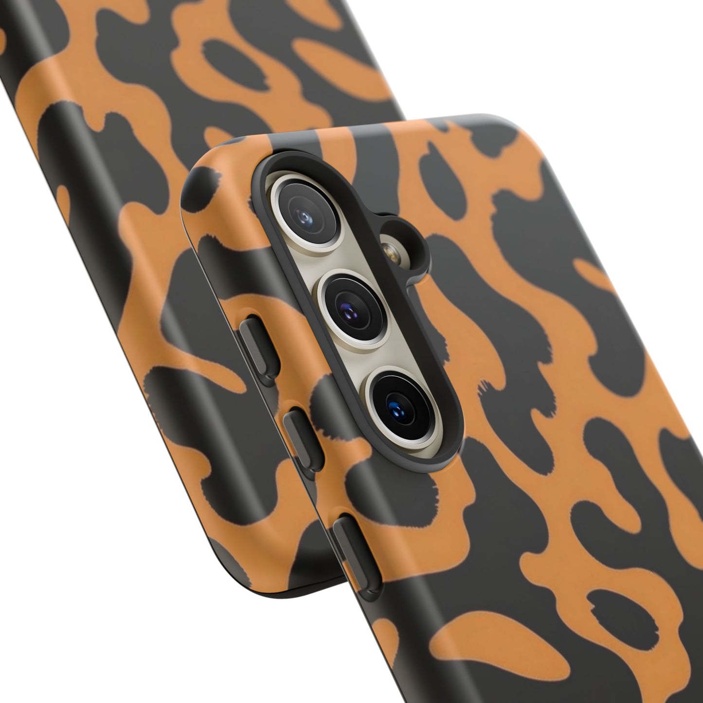 Leopard Print Phone Case — Orange & Black Tough Pattern Protective Cover
