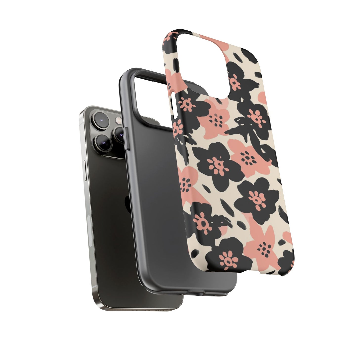 Floral Phone Case — Pink & Black Retro Blossom Protective Cover
