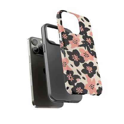 Floral Phone Case — Pink & Black Retro Blossom Protective Cover