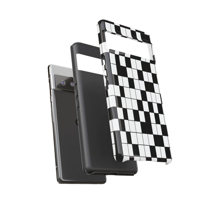 Crossword Grid Phone Case — Black & White Puzzle Pattern Tough Phone Cover