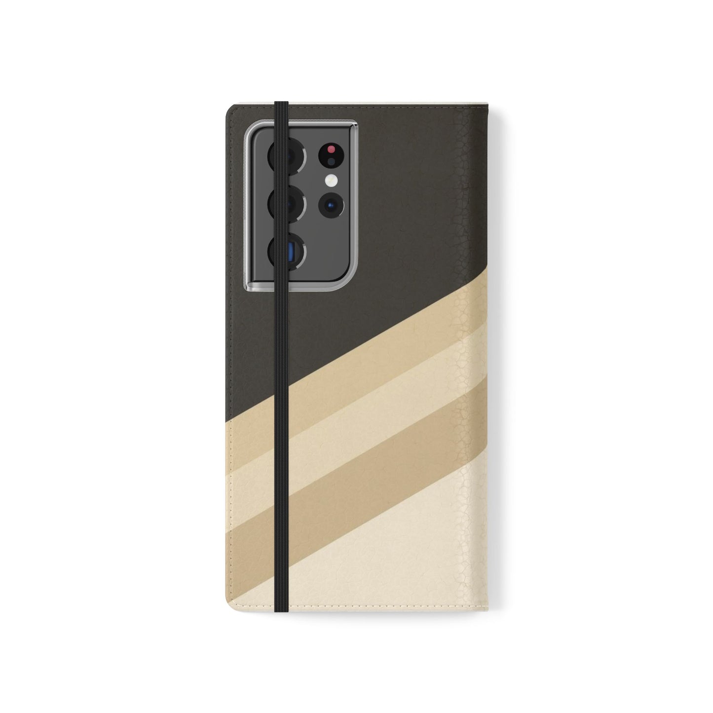Retro Neutral Stripe Flip Phone Case — Wallet Folio with Card Slots
