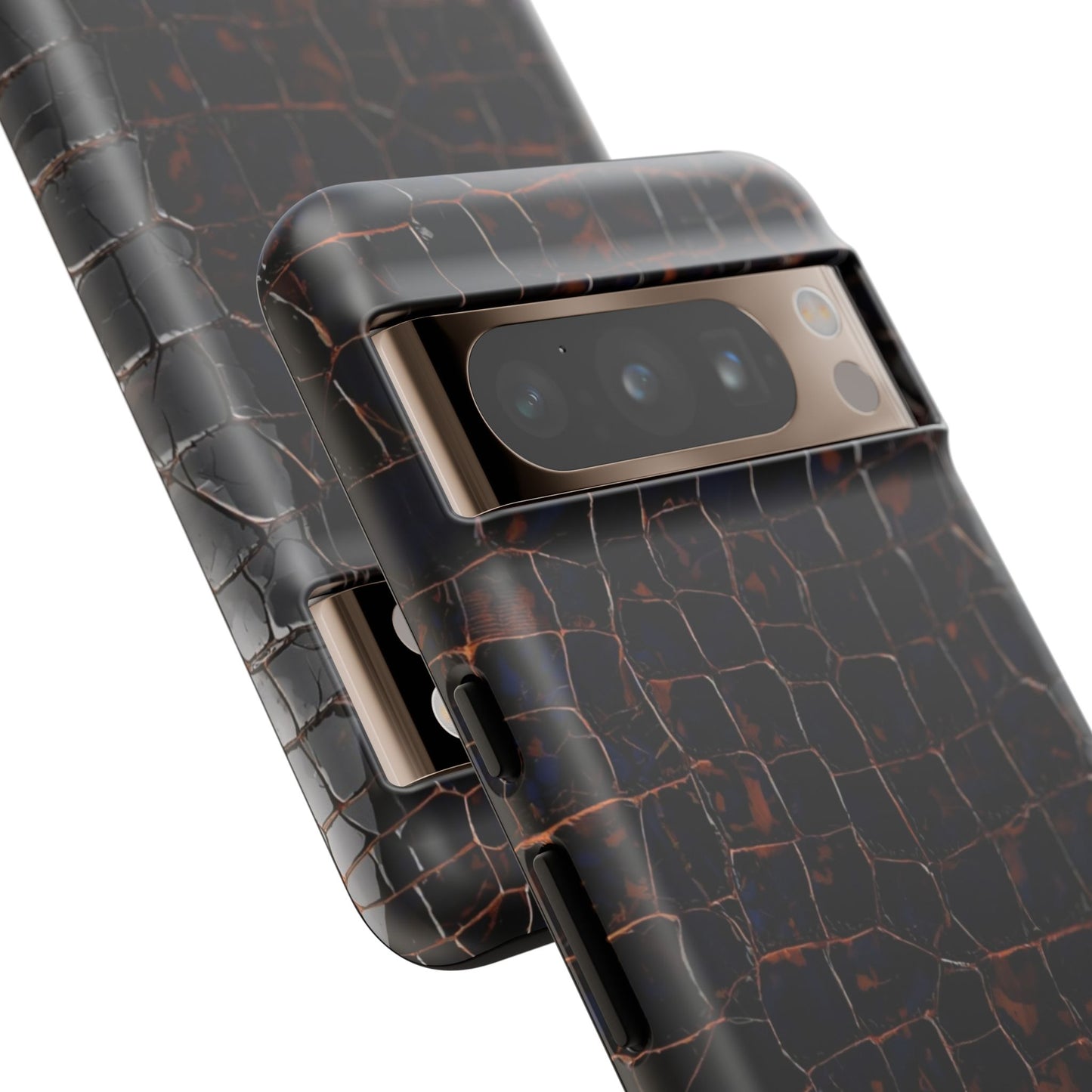 Croc-Embossed Tough Phone Case — Shockproof Black Alligator Texture