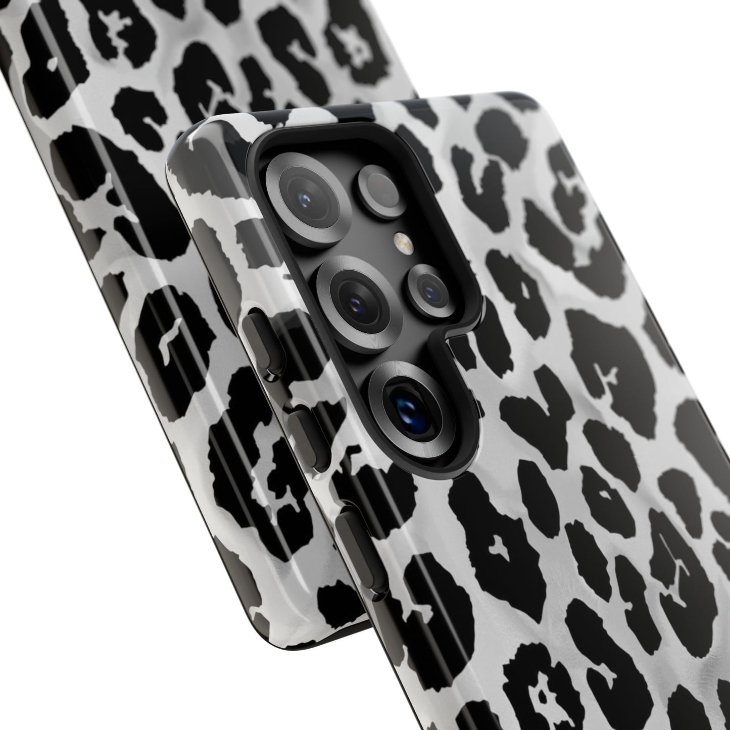 Leopard Print Tough Phone Case – Black & White Animal Pattern Protective Cover