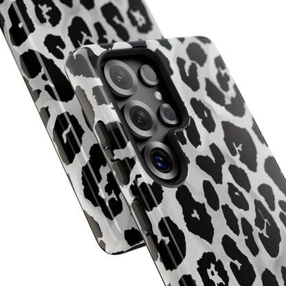 Leopard Print Tough Phone Case – Black & White Animal Pattern Protective Cover