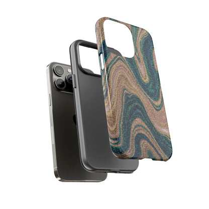 Marbled Teal & Gold Phone Case — Glitter Swirl Tough Case