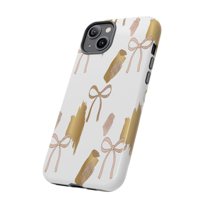 Phone Case — Gold Brushstroke & Blush Bow Pattern