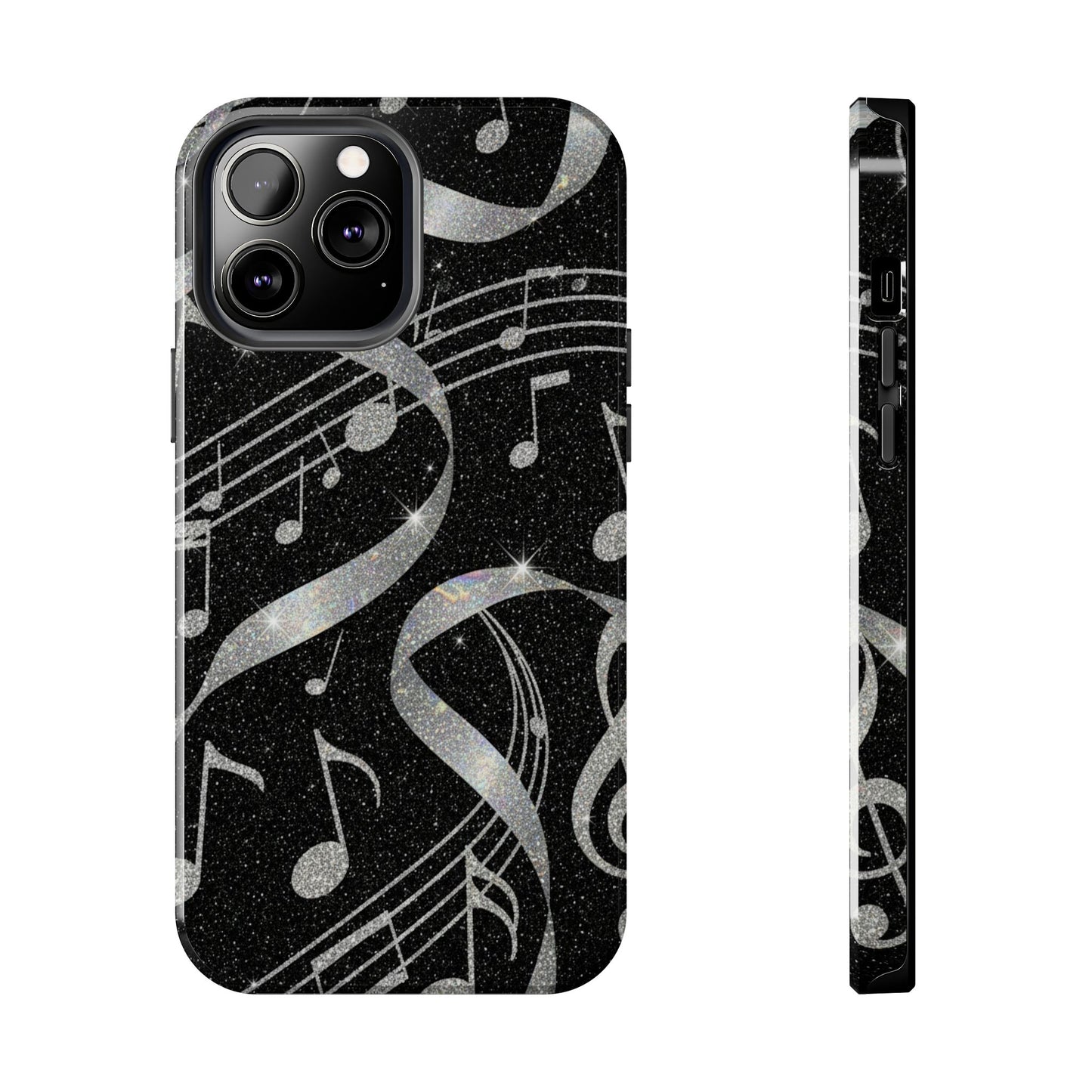 Musical Notes Tough Phone Case – Glitter Black Musician Phone Cover