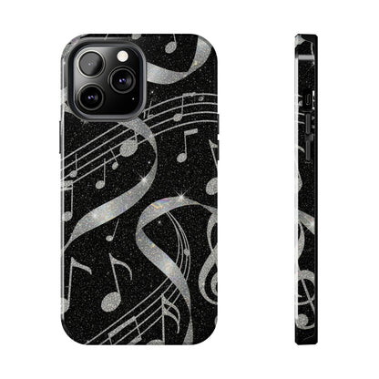 Musical Notes Tough Phone Case – Glitter Black Musician Phone Cover