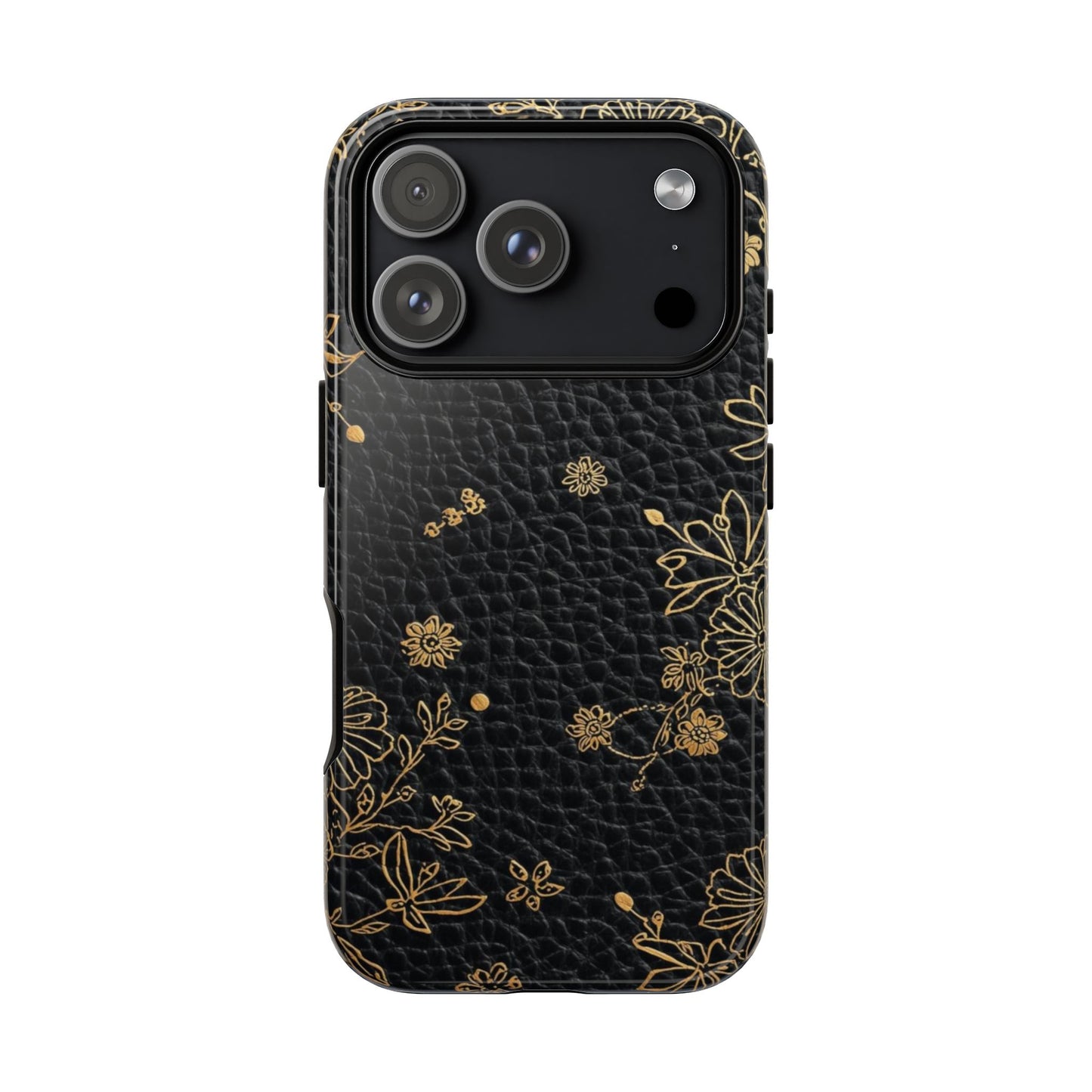 Floral Gold Foil Leather Texture Tough Phone Case