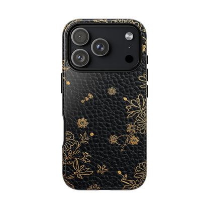 Floral Gold Foil Leather Texture Tough Phone Case