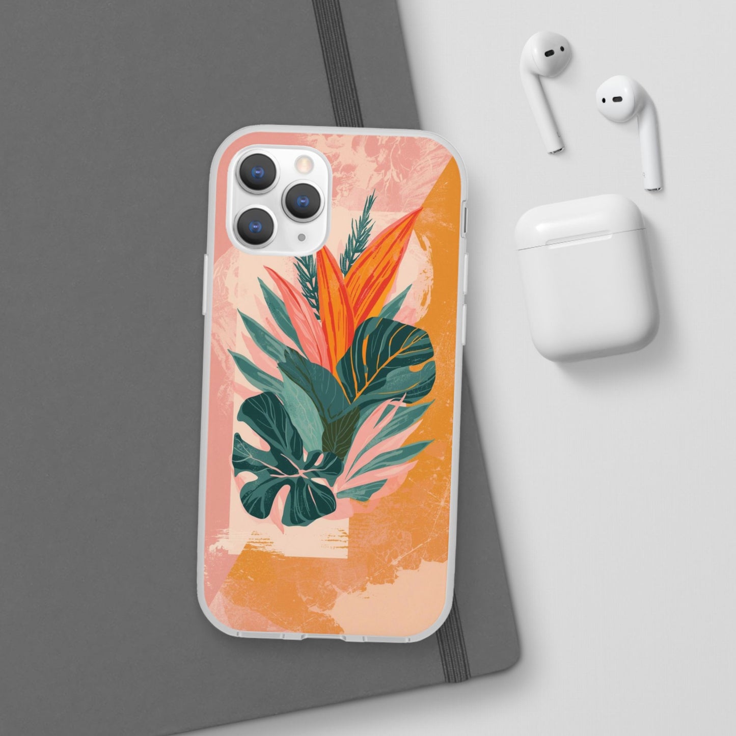 Tropical Botanical Phone Case — Pink & Orange Floral Flexi Case