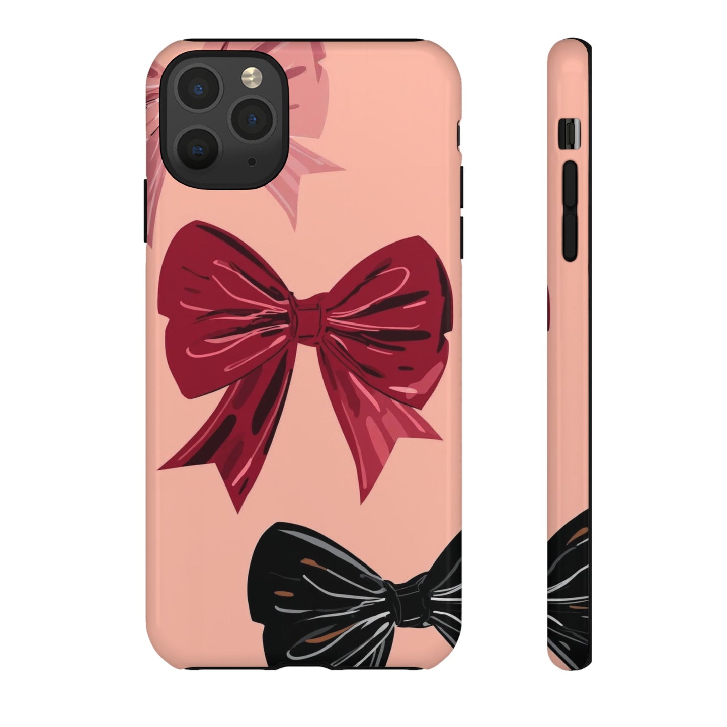 Bow Pattern Tough Phone Case — Pink, Red & Black Decorative Bows