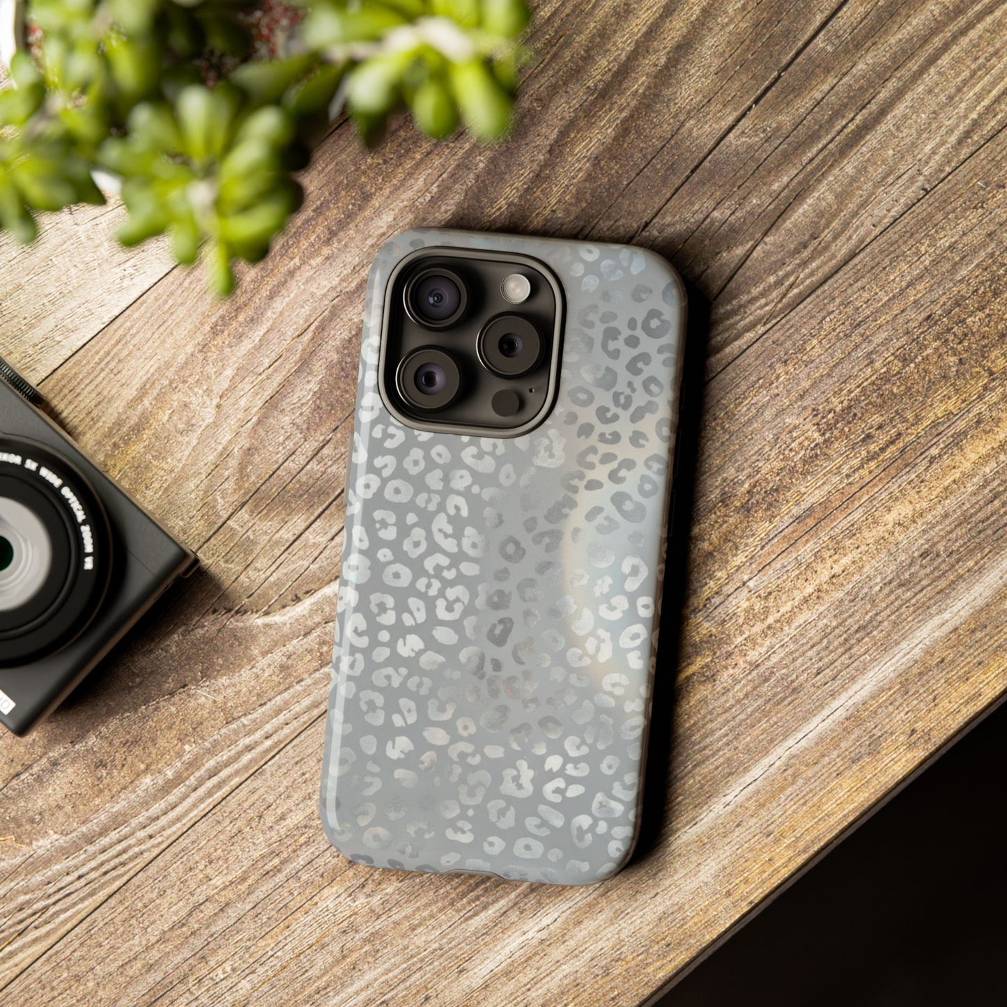 Grey Leopard Print Tough Phone Case — Durable Protective iPhone Cover