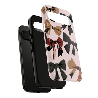 Bow Pattern Phone Case - Pink, Brown & Black Bows Protective Cover