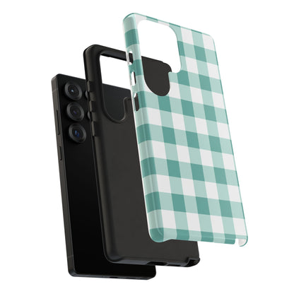 Mint Green Buffalo Check Tough Phone Case — Durable Plaid Protective Cover