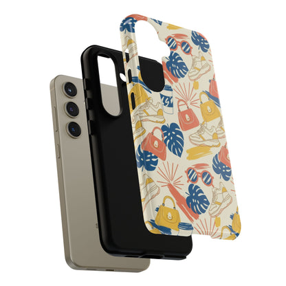 Tough Cases: Retro Summer Pattern Phone Case – Sunglasses, Sneakers & Tropical Leaves