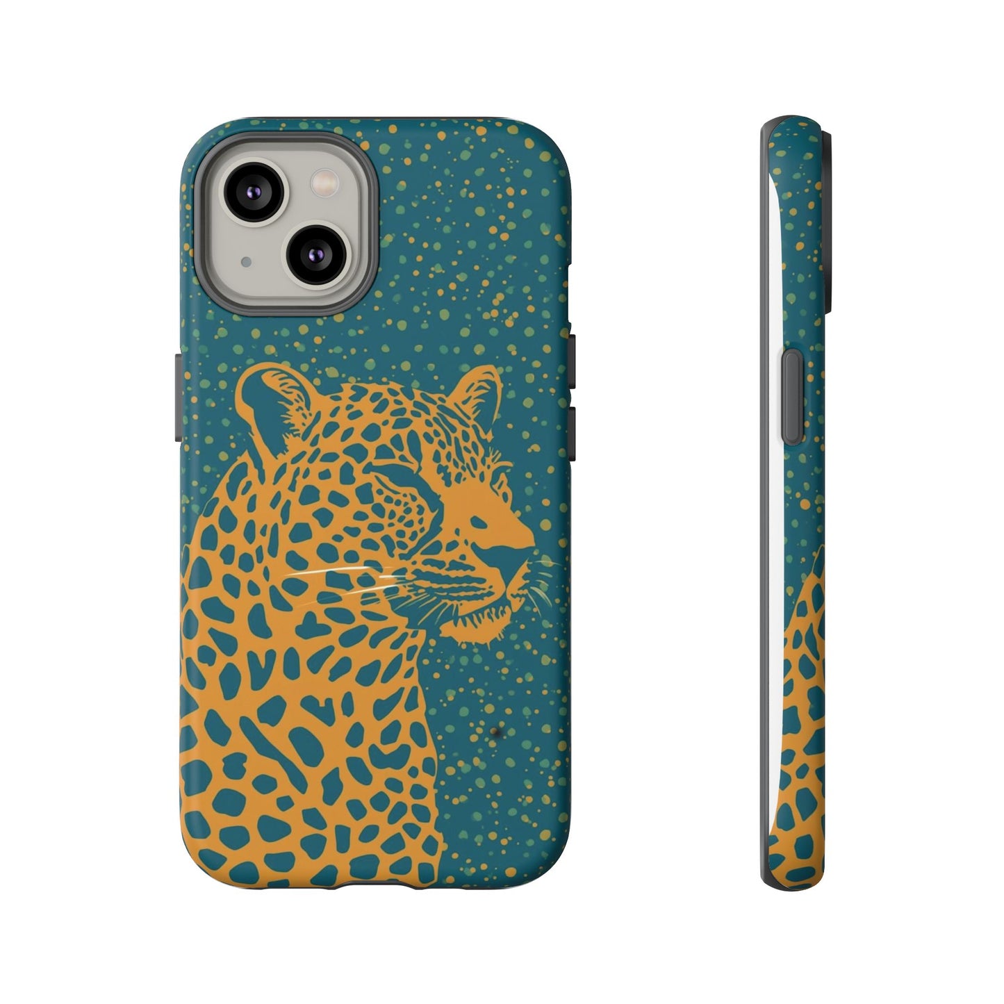 Leopard Spotlight Phone Case — Teal Gold Animal Print Protective Cover