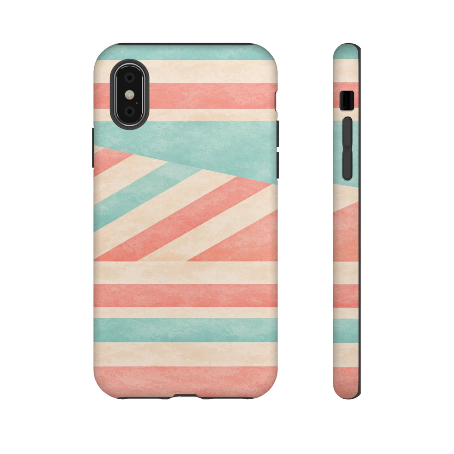 Pastel Stripes Tough Phone Case – Retro Coral & Teal Protective Cover