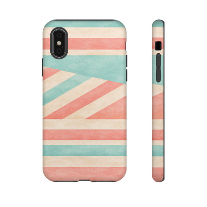 Pastel Stripes Tough Phone Case – Retro Coral & Teal Protective Cover