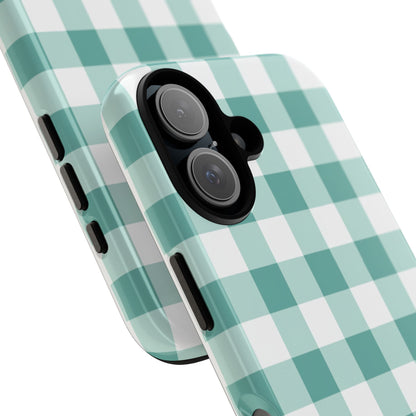Mint Green Buffalo Check Tough Phone Case — Durable Plaid Protective Cover